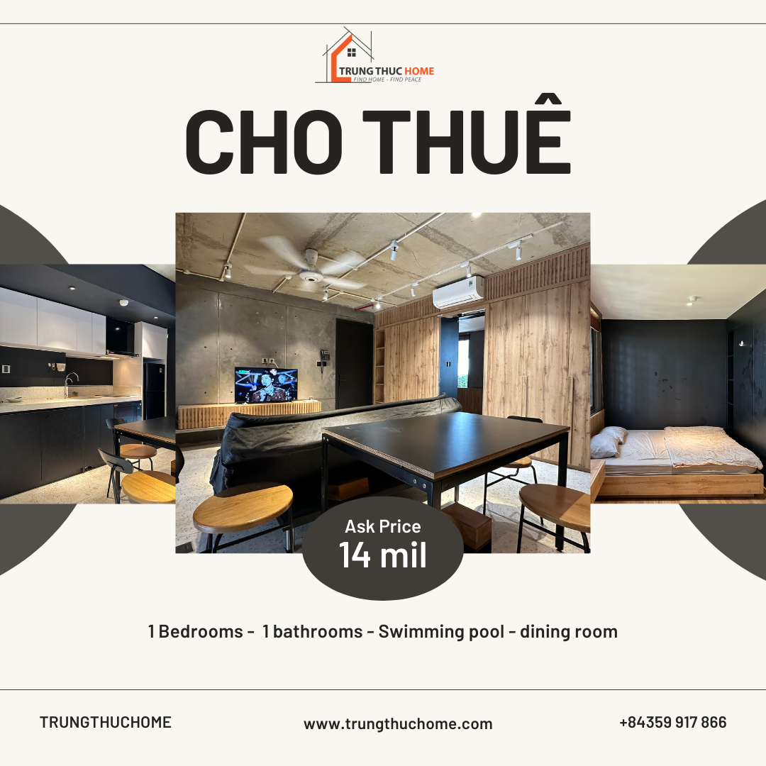 Căn hộ 1 phòng ngủ giặt riêng có hồ bơi